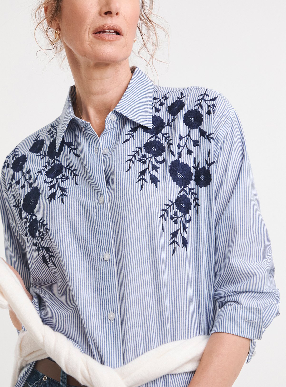 JD WILLIAMS Embroidered Blue Stripe Relaxed Shirt 20 - Image 4 thumbnail